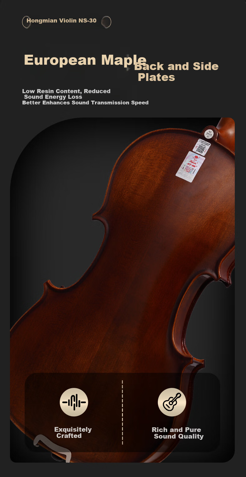 Kapok Handmade Solid Wood Violin Student Children's Beginner Practice Violin Adult Starter NS-30 4/4 5