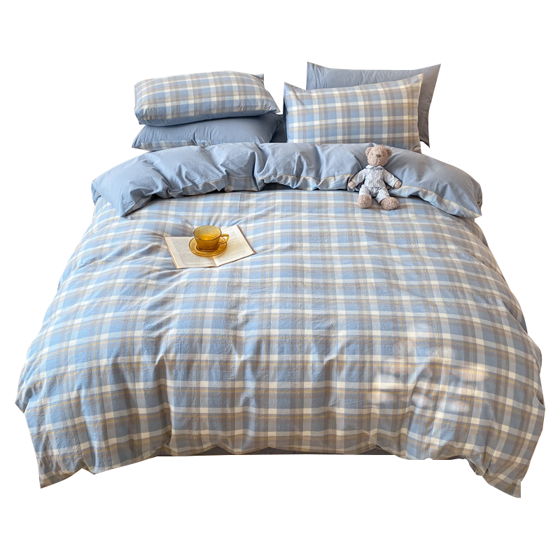 MUJI 100% Cotton Bedding Set 4-Piece, 1.8m Fitted Sheet, Duvet Cover 200x230cm, Lange Pattern