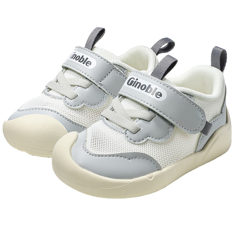 Ginoble Summer 2026 New Breathable Toddler Walking Shoes Mesh Shoes 0-1 Year Old Boys and Girls Baby Shoes GB2545 Light Gray