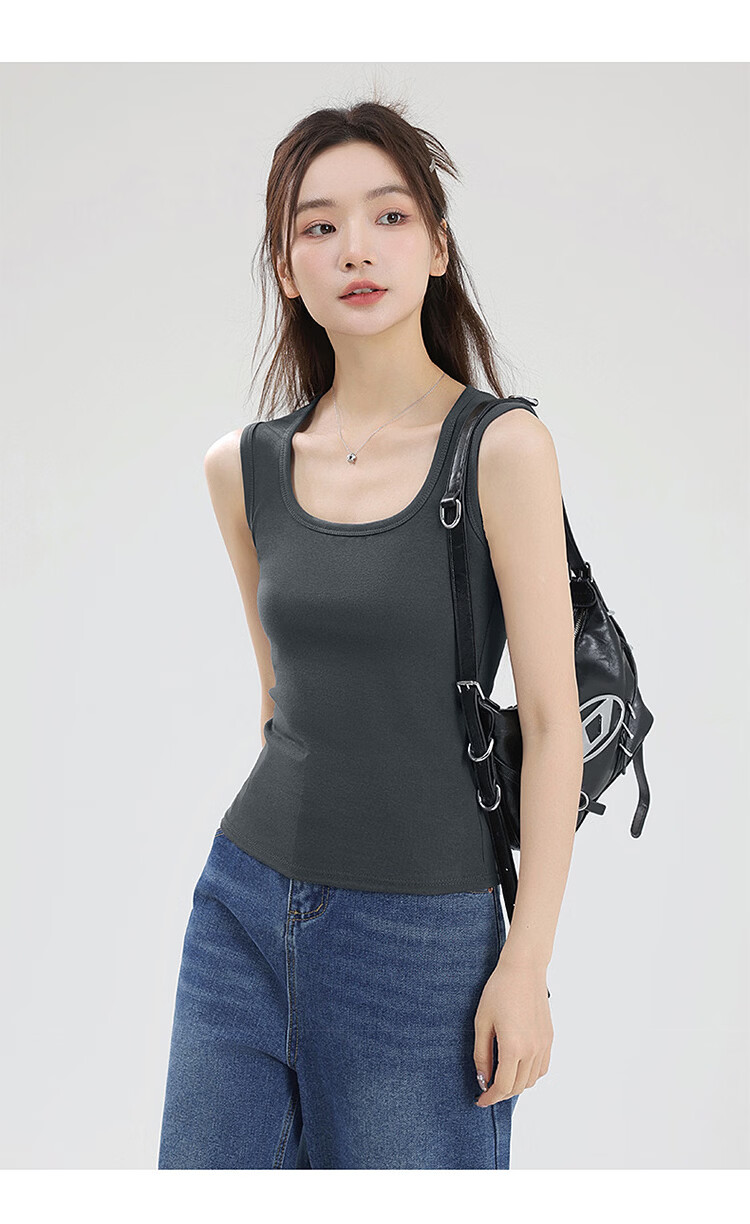 FitonTon Women's Ribbed Casual Slim Fit Tank Top, Comfortable and Versatile, Off-White + Heather Gray, Size L 14