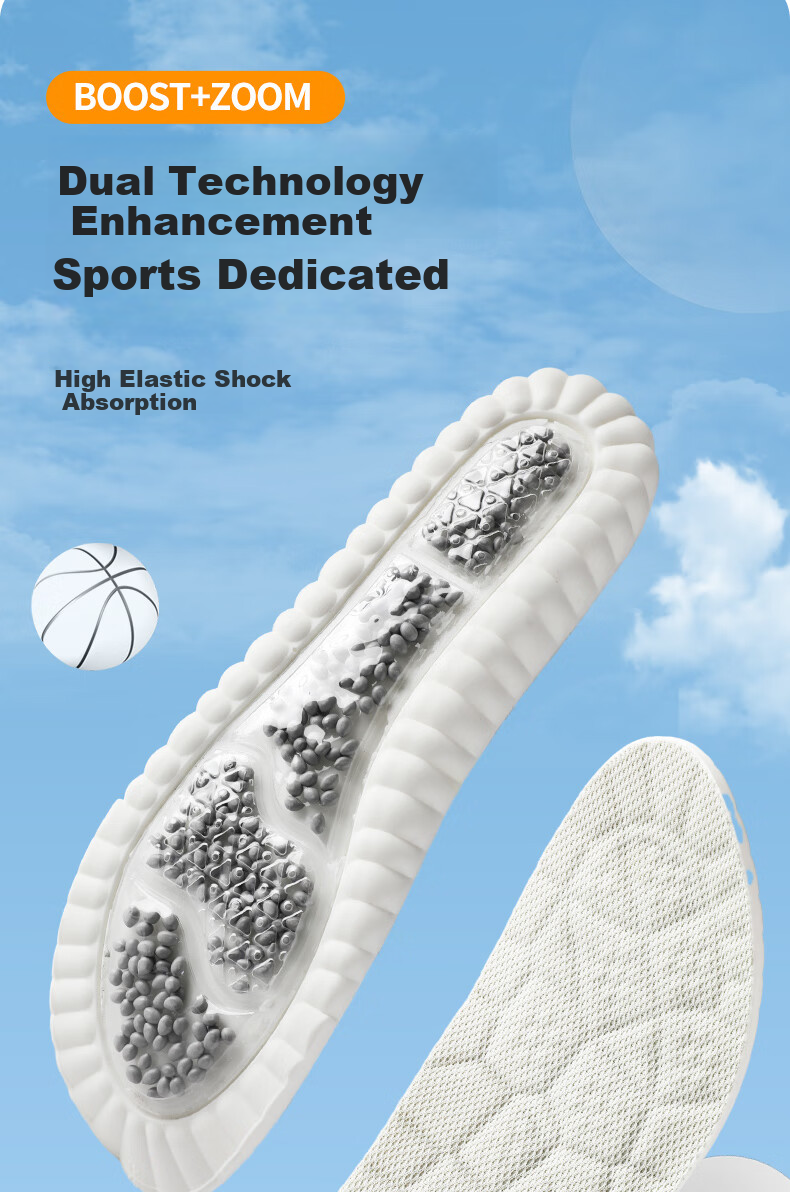 FOOTOPPO High-Elastic Air Cushion Sports Insoles for Men, Shock-Absorbing, Soft And Bouncy, Breathable, Long-Standing, Anti-Foot Pain, Ultra-Soft Basketball Insoles, Thickened 1
