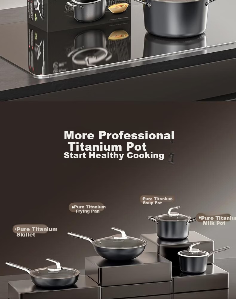 Alluflon Aluflon Pure Titanium Soup Pot Healthy 0-Fluoride Non-Coated Stew Pot Steaming Cooking Induction Gas Stove Compatible 22cm 20