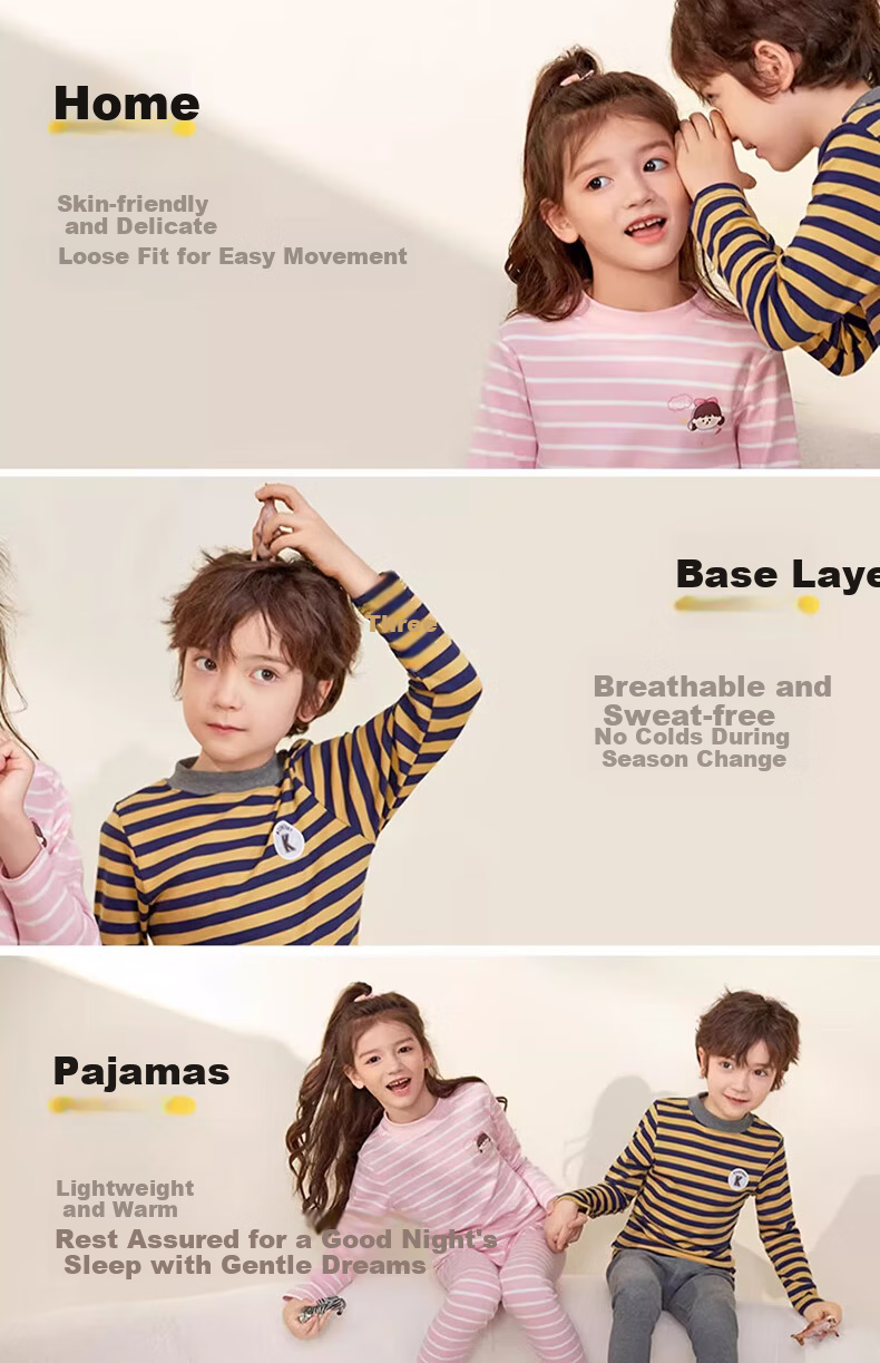 YING BO LUN Autumn Winter Children's Thermal Underwear Set Pure Cotton School Uniform Artifact 85265 Blue Stripe Size 110 8