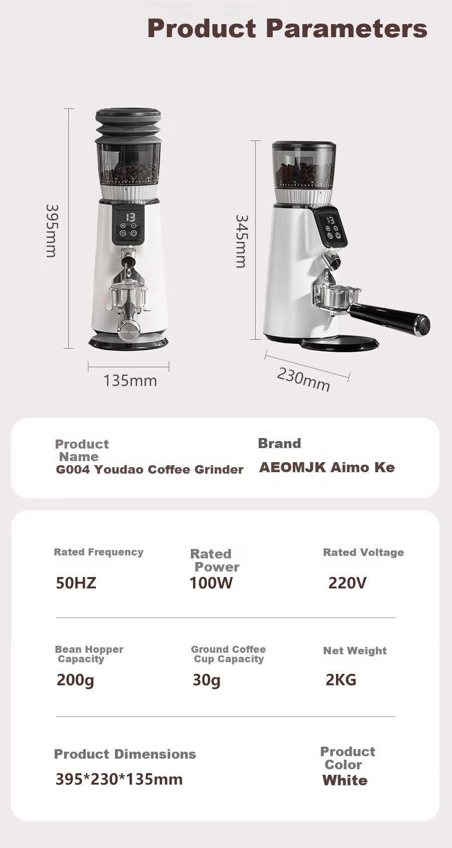 AEOMJK Automatic Electric Coffee Bean Grinder 25-Level Adjustable Home and Commercial Grinder with Commercial Blade G004 20