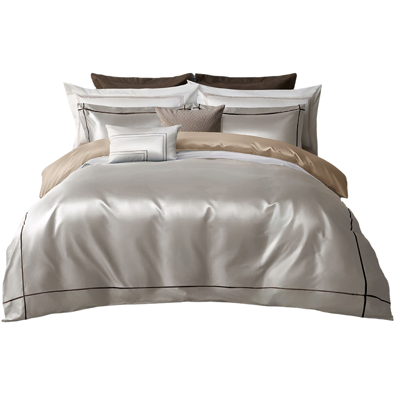 Canasin Hotel Bedding, 100-Piece Pure Cotton Bedding Set, Satin Bedding Set with Bed Sheet, Duvet Cover, Pillowcases, Gray, for 1.8-Meter Bed