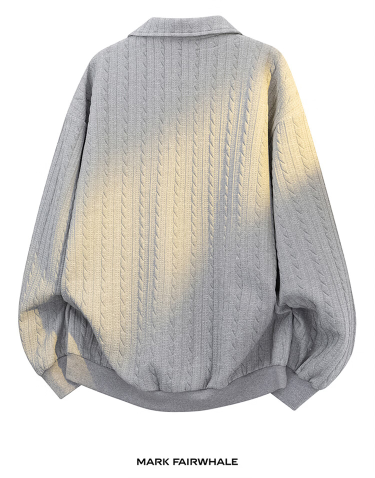 MARK FAIRWHALE Men's Sweatshirt Spring and Autumn Textured Knit Jacket Casual Polo Shirt Gray 2XL 4