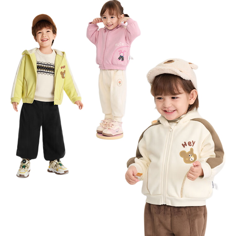 BALABALA Kids' Coral Fleece Thickened Warm Coat for Boys and Girls Fall/Winter 2025