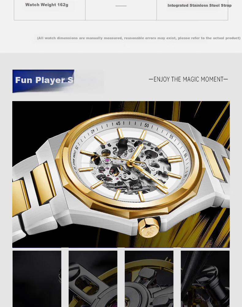 SHANGHAI Men's Automatic Mechanical Watch National Series Skeleton Luminous Wristwatch S8008 White Dial 12