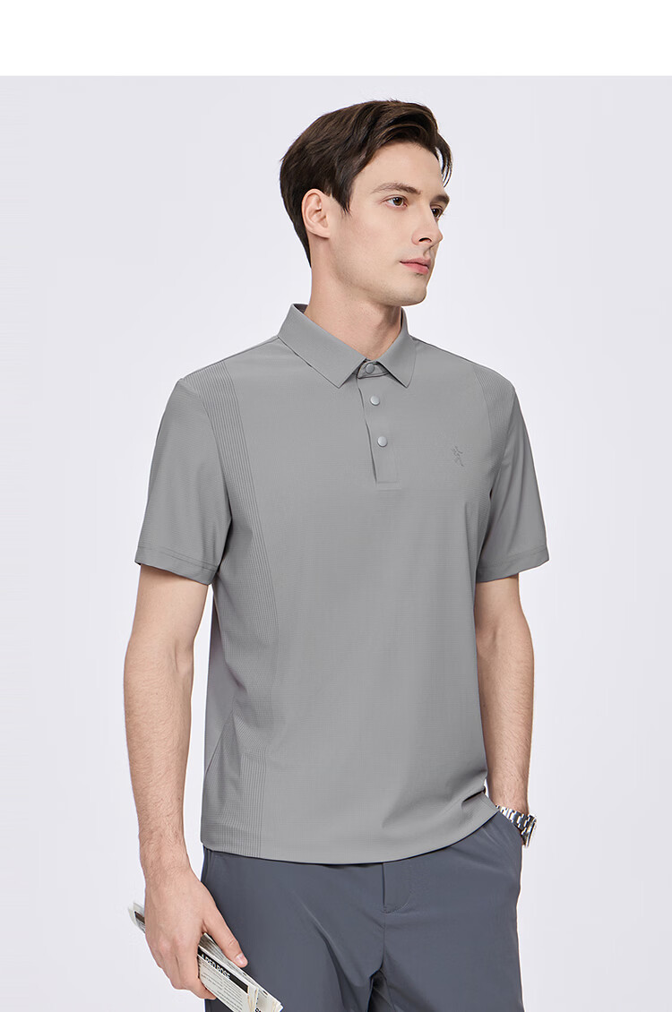 Dance with Wolves [Cool to the Touch] Lightweight High Elasticity Turn-down Collar Summer Small Check Ice Silk Short Sleeve Polo Shirt Men 008 Green Gray L 15
