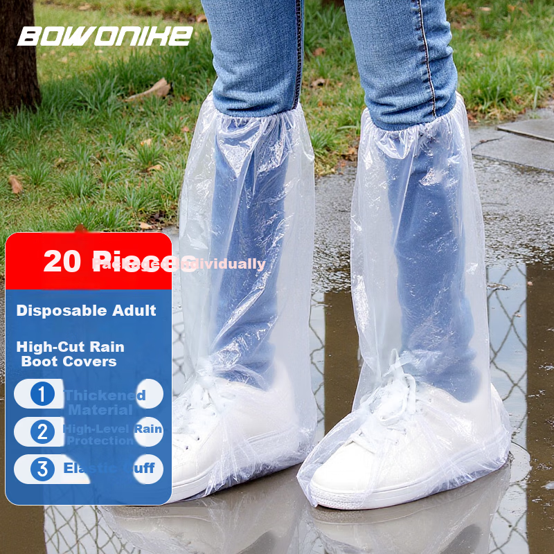 BWNK Disposable Waterproof Rain Shoe Covers Non-Slip Thickened Plastic Unisex Long Plastic Shoe Covers [20 Pieces] Transparent Rain Shoe Covers