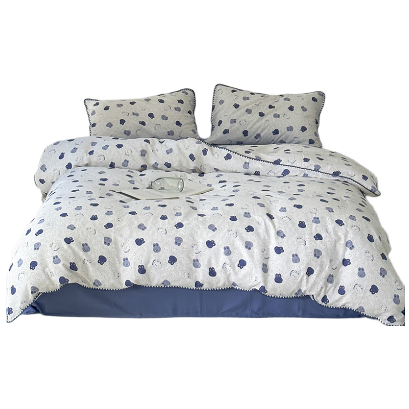 Wuyinliangpin Pure Cotton Shell Embroidery Bedding Set for Dormitory 0.9/1.2 Meter Bed, Cotton Duvet Cover 150*200cm