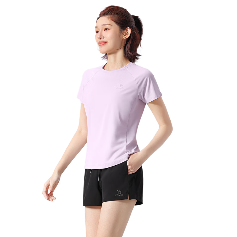 CAMEL Women's Summer New Quick-Dry T-Shirt and Shorts Sports Set Casual Running Yoga Fitness Activewear