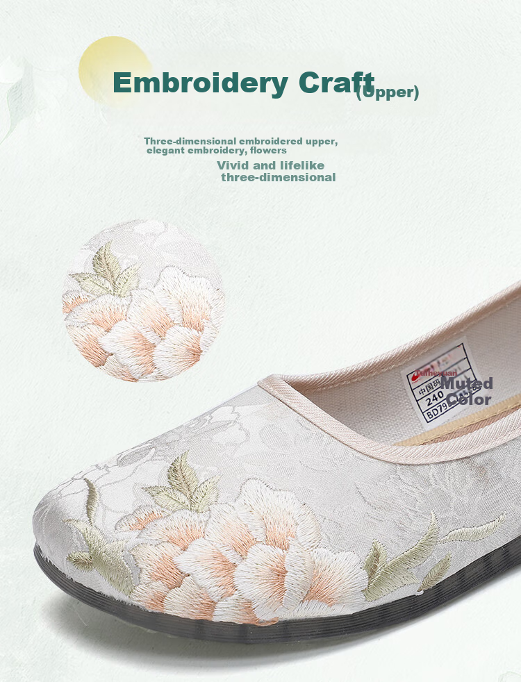 Taiheyuan Old Beijing Cloth Shoes Spring Summer Women's National Style Embroidered Elegant Soft Comfortable Non-Slip Flats Middle-Aged and Elderly Mom Shoes 6