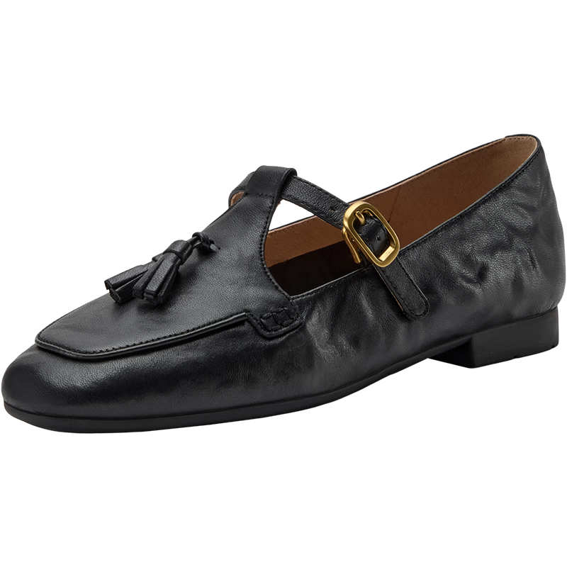 Bata Tassel Mary Jane Loafers Women 2025 Autumn British Lambskin Slip-On AVL11CA5 Black Size 40