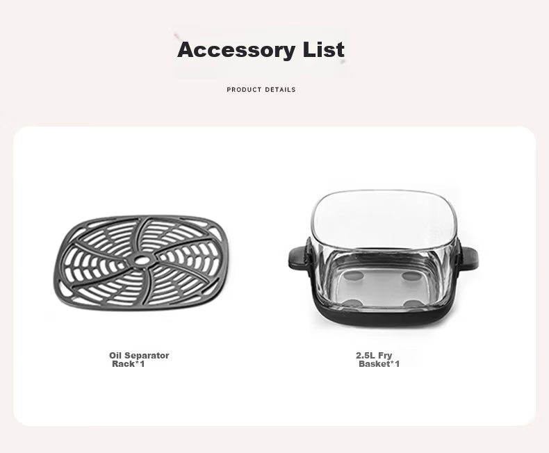 DU PONT 2.5L High Borosilicate Glass Jar Accessory (Air Fryer Large Capacity 0 Coating Visual Multifunctional Electric Fryer Non-stick Easy to Clean Electric Oven Frying and Baking Combo) 7