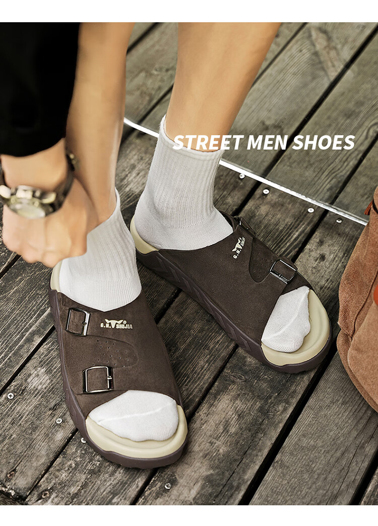 Bull Family Men's Summer New Outdoor Slippers Casual Breathable Beach Sandals Retro Versatile Roman Slippers 35