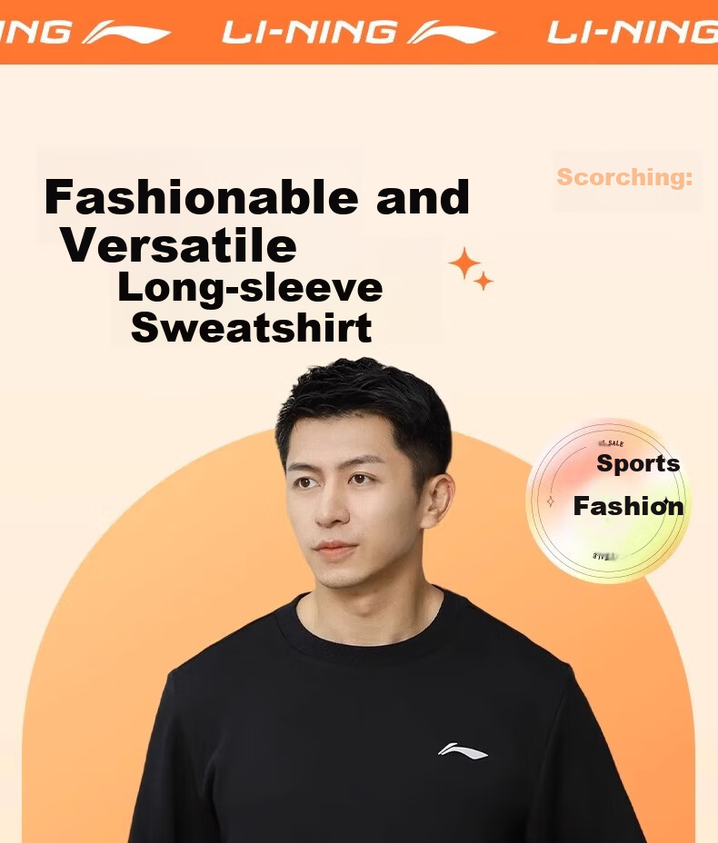 Li-Ning Men's Hoodie Long Sleeve T-Shirt Spring Autumn Winter Base Layer Running Sports Top Crew Neck Casual Plus Size Pullover 3