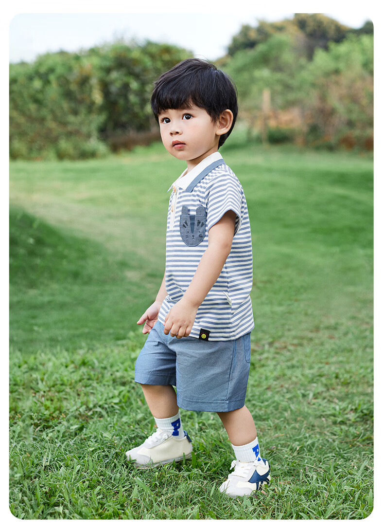 JELLYBABY 3D Polo Collar Summer Boys' Casual Set Lightweight Short Sleeve T-Shirt Loose Fit Comfortable 4