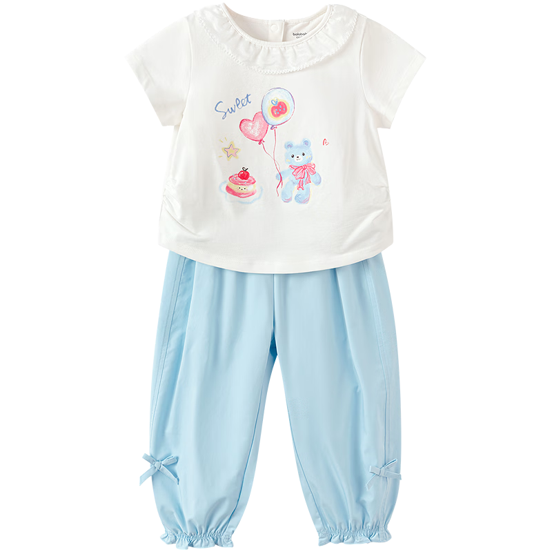 Balabala Girls' Short Sleeve Set Children's Baby Two-Piece Outfit 2026 Summer Delicate Ruffle Top and Bottom