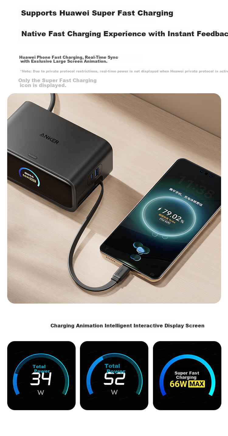 ANKER 100W Desktop Charging Station Mix with Retractable Data Cable GaN Type-C Charger Compatible with Huawei 66W Fast Charge Apple iPhone 17 iPhone 16 Black 12
