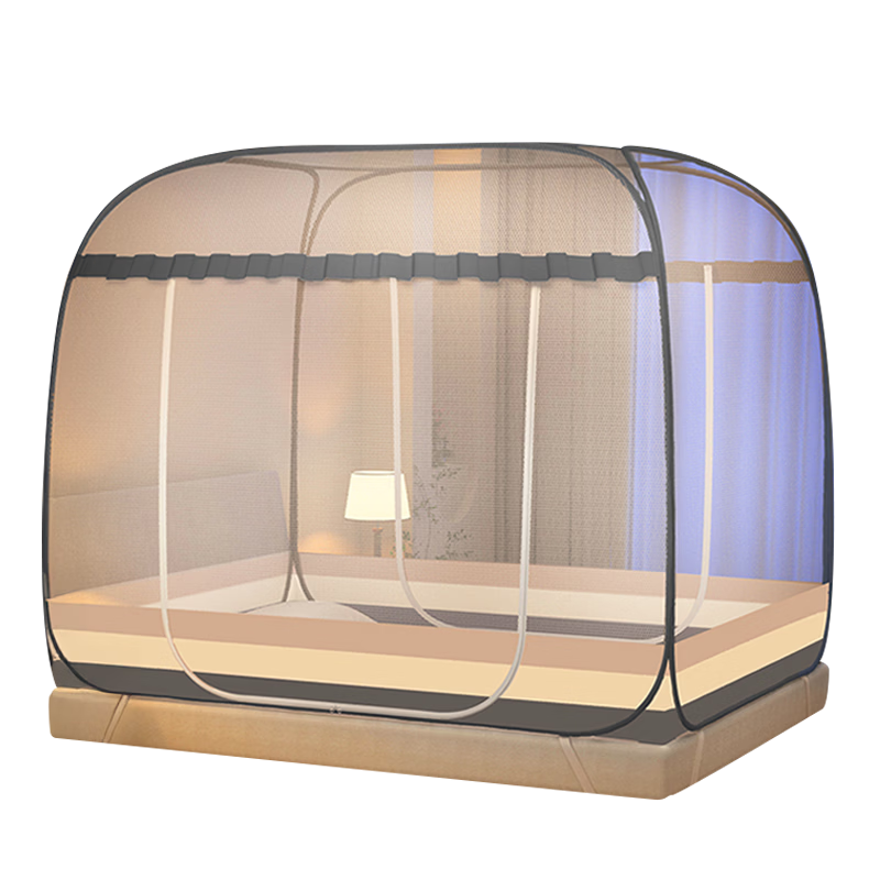 MUJI Mosquito Net Home Use No Installation Steel Wire Mosquito Net Mongolian Style Double Door 1.8x2m Foldable