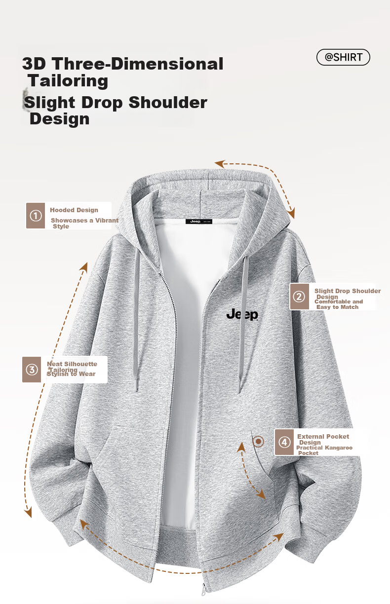 JEEP Men's Hoodie Cardigan Autumn Winter Soft Skin-Friendly Comfortable 325G Heavyweight Structured Hooded Jacket Men's W Bean Green 2XL 13