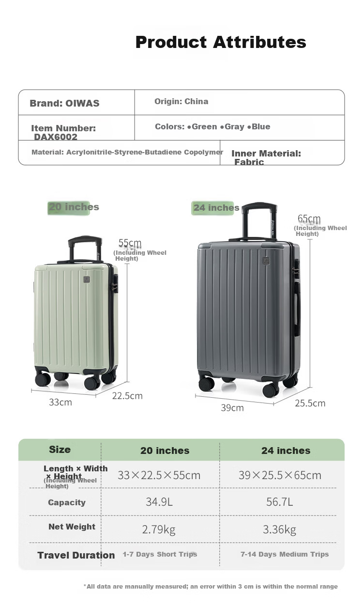 DICON AIBI DA 20-inch Carry-on Luggage, 24-inch Large Capacity Travel Suitcase with Trolley and Combination Lock 11