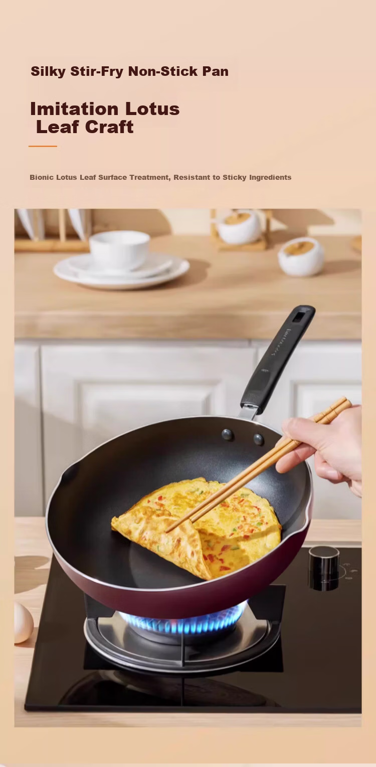 Joyoung Non-Stick Wok Household Stir-Fry Pan Large Flat Bottom Frying Pan Stove Compatible 28cm with Lid 3