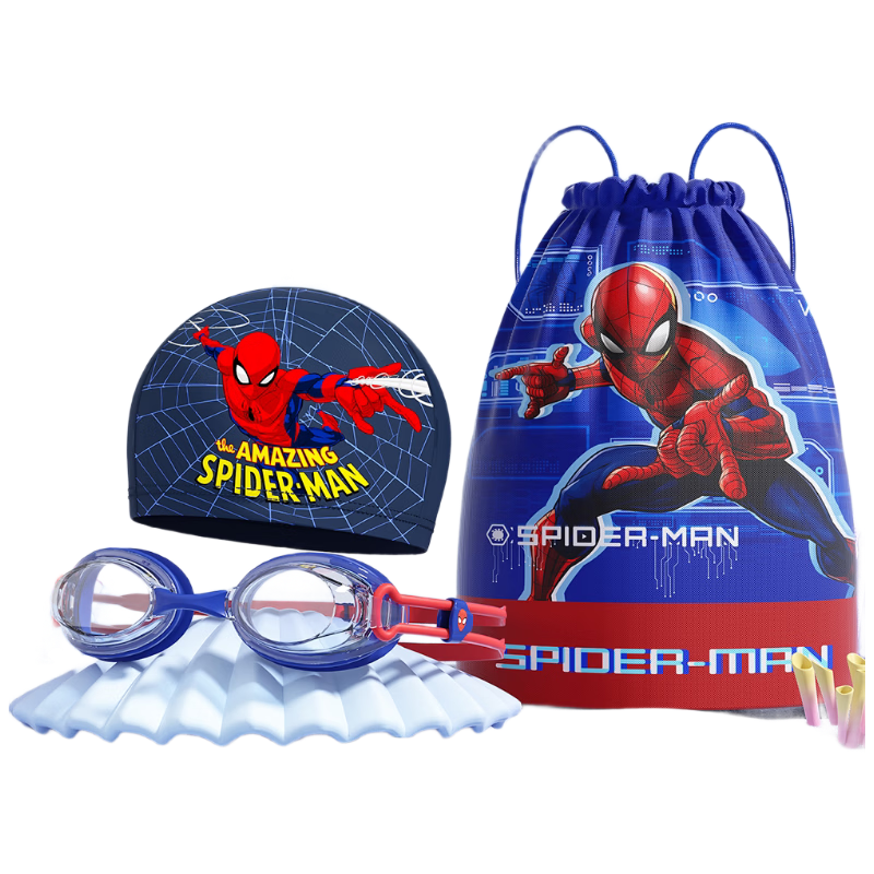Disney Kids Swimming Goggles Waterproof Anti-Fog HD Training Racing Goggles Set D65653S Blue Spiderman