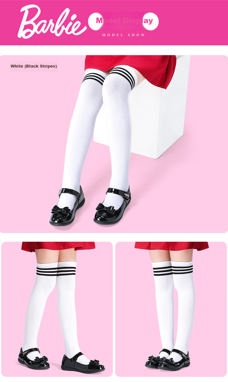 Barbie Kids Over-the-Knee Long Socks Spring Summer Mesh Girls Mid-Calf High Socks White School Uniform Style 7