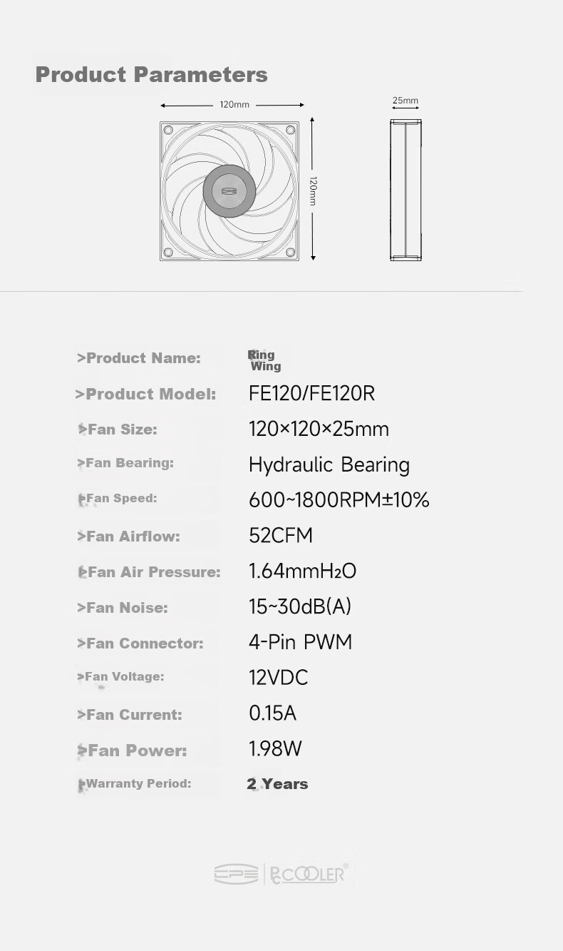 PCCOOLER Wing Ring FE120 ARGB Black 12CM Case Fan (Ring Balanced Integrated Blades/PWM Smart Speed Control/Chainable) 8