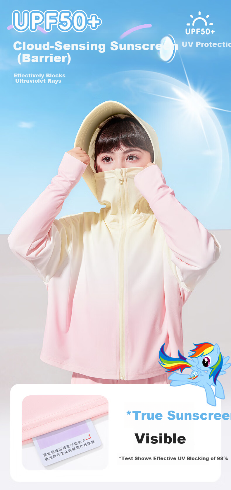 My Little Pony Girls' Summer UV Protection Gradient Outdoor Sun Protection Jacket Purple Gradient Size 120 7