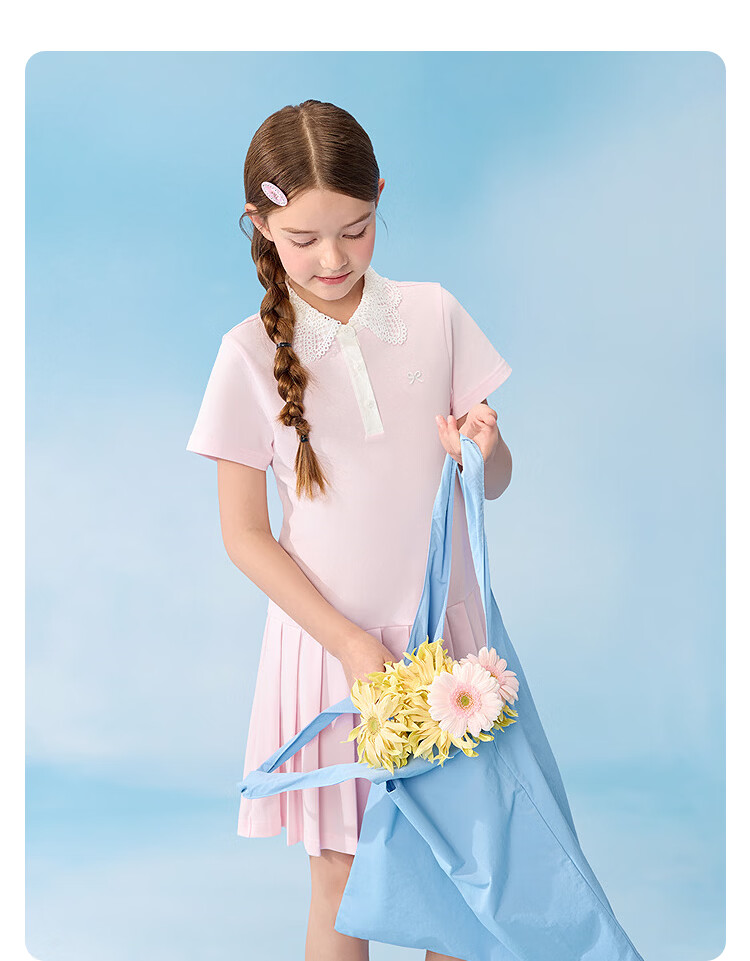 Balabala Girls Dress Children's Dress 2026 Summer Big Kids Academy A-line POLO Dress Sweet 17