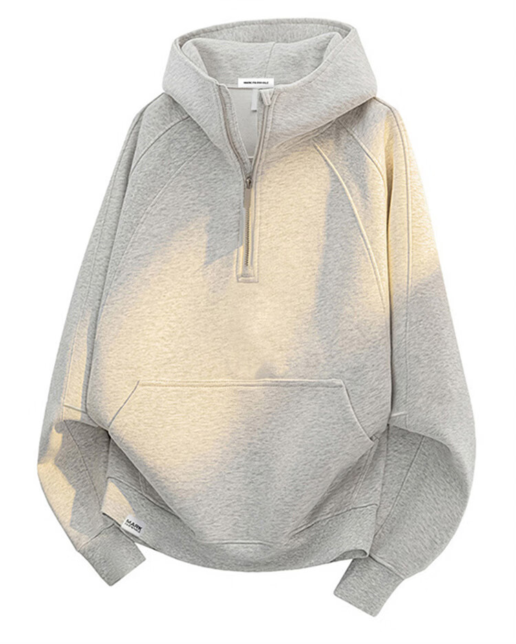 MARK FAIRWHALE Heavyweight Hoodie Men's Spring and Autumn Half-Zip Hooded Jacket Unisex Couple Top White Flower Gray 3XL 1