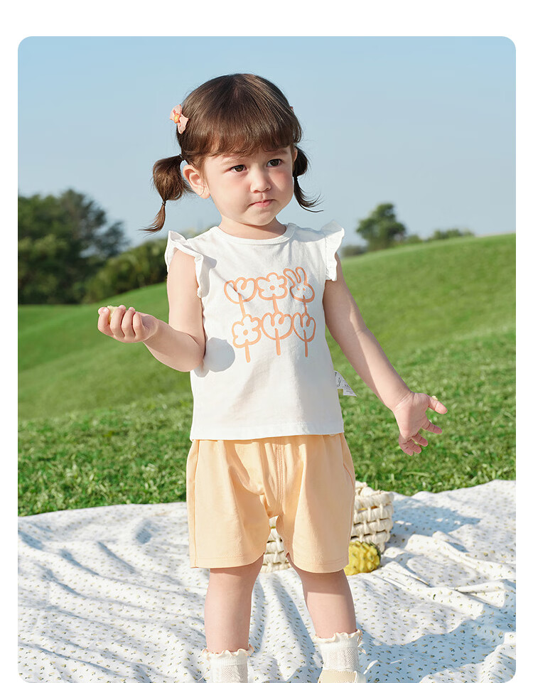 Balabala Baby Toddler Short Sleeve Set 2026 Summer Girls T-Shirt and Pants Two-Piece Children's Day Gift Sweet Girl 14