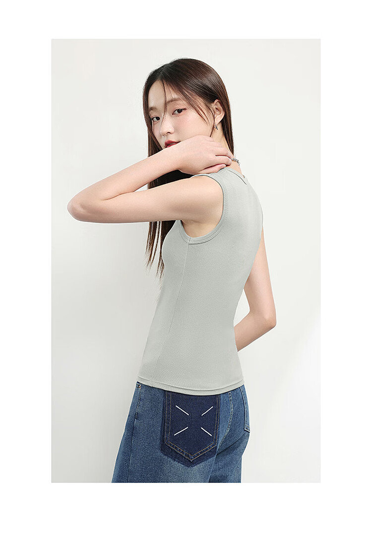 FitonTon Women's Ribbed Casual Slim Fit Tank Top, Comfortable and Versatile, Off-White + Heather Gray, Size L 12