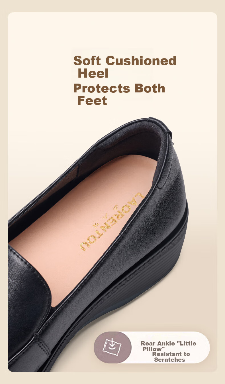 LAORENTOU First Layer Cowhide Soft Sole Comfortable Wedge Women's Loafers Fashion Casual Mom Shoes LB226 Black 37 4