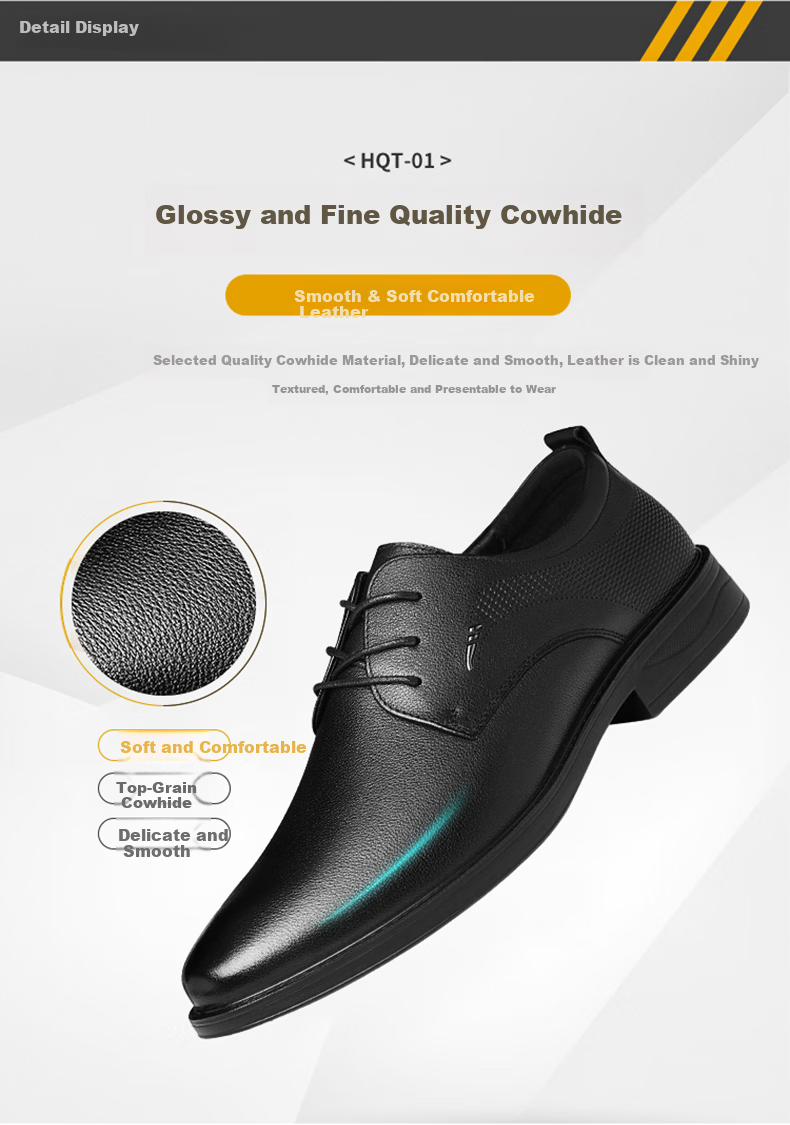 RED DRAGONFLY Men's Lace-Up Flat Versatile Cowhide Casual Shoes, Men's Business Formal Leather Shoes, WTA316921, Black, Size 38 4
