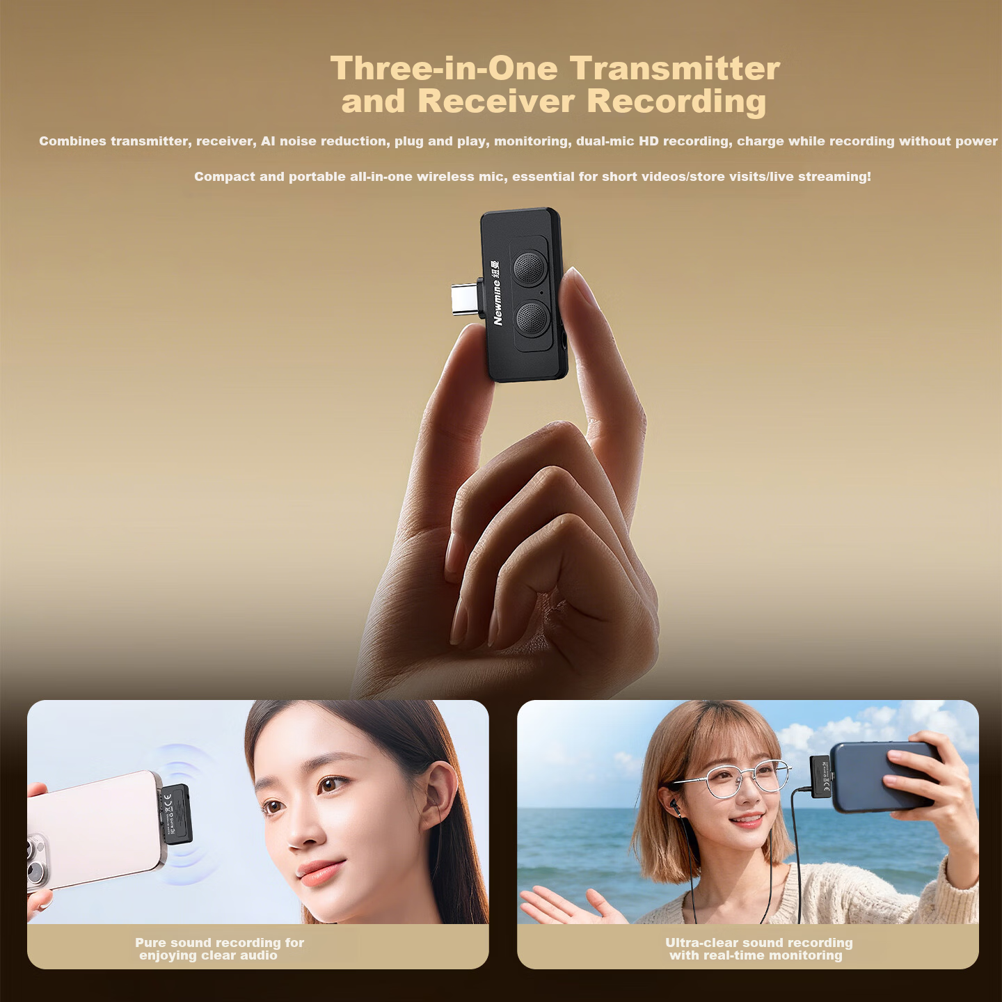 Newmine ZM19 Wireless Lavalier Microphone for Live Streaming, Noise-Cancelling Recording Mic for Short Videos, K-Singing, Mobile Phone Use, Black 11