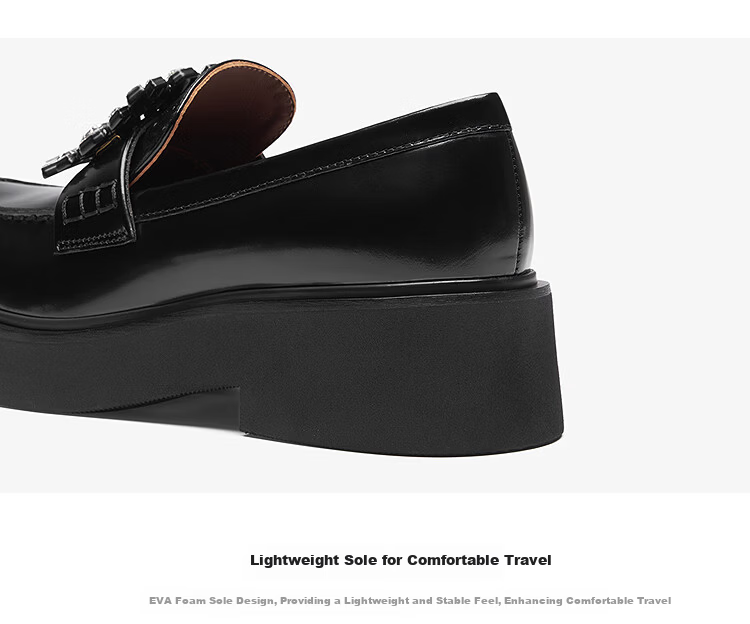 Le Saunda Genuine Leather Commuter Black Chunky Heel Loafers Women 6T45103 Night Black BKB Size 35 5