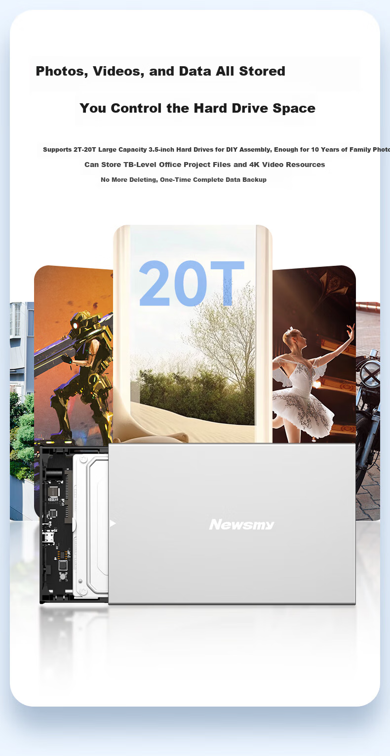 Newsmy M.2 NVMe SSD Enclosure SD01 USB 3.1 External SSD Hard Drive Case Metal Body High-Speed Read and Write 2