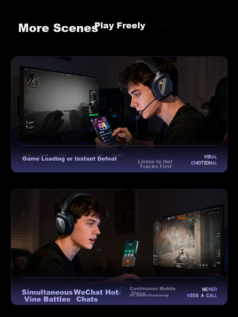 XIBERIA K06S Quad-Mode Smart Display Gaming Headset Bluetooth Wireless Over-Ear Dual-Mode Same-Frequency Mixing Support Play While Charging Esports Delta Black [Recommended by Xiaodingdang] 8