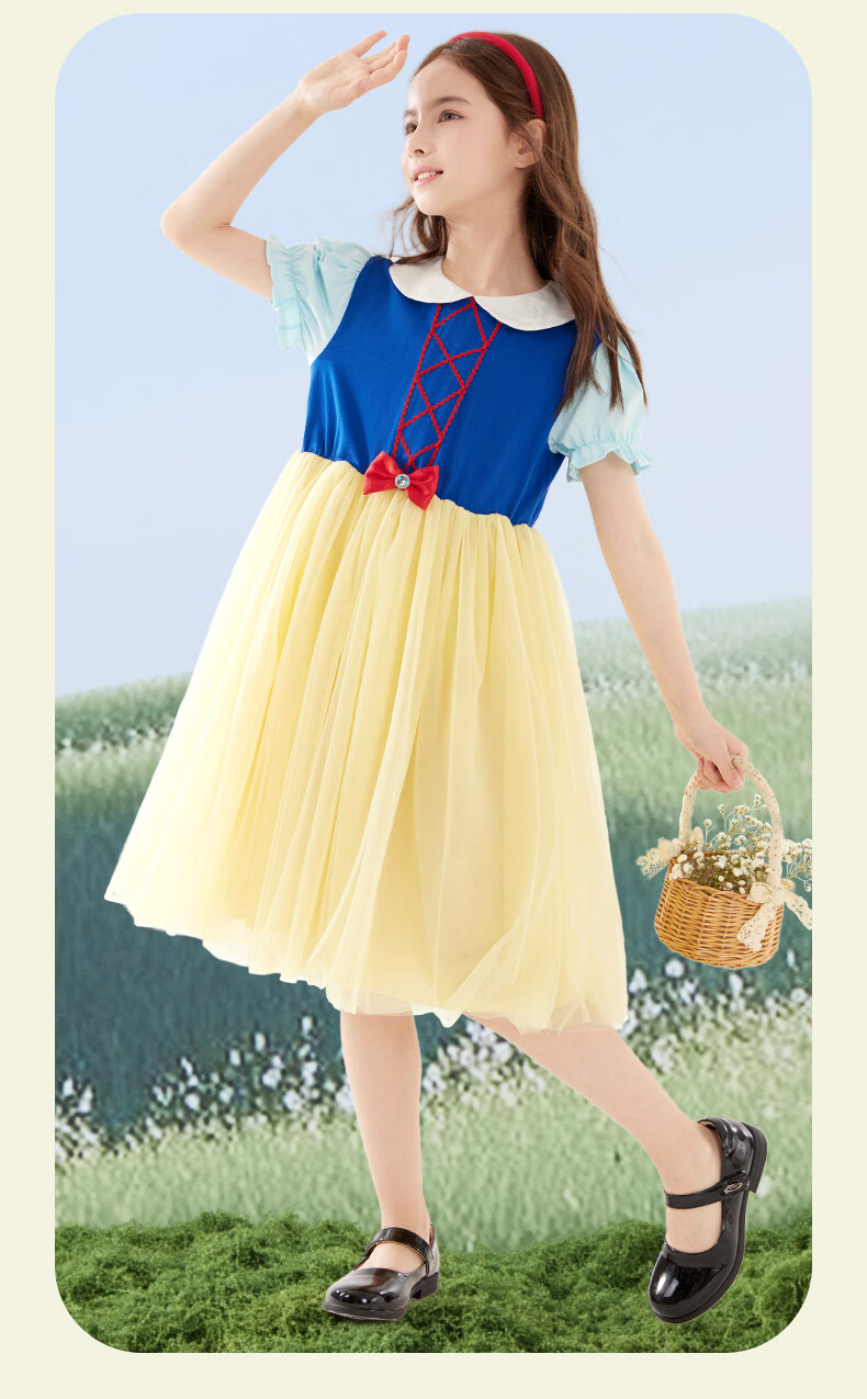 Disney Girls Dress Children's Skirt Spring Summer New Snow White Mesh Long Dress for Older Kids Q069S Snow White 150 13