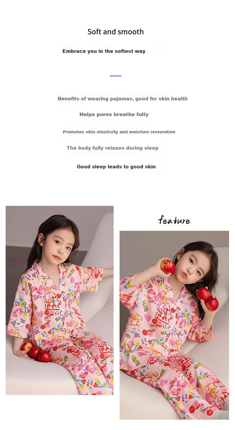 Purple Floral Language [Lyocell Series] Long Sleeve Cotton Silk Children's Pajamas Girls' Air Conditioning Homewear Pink 140 8