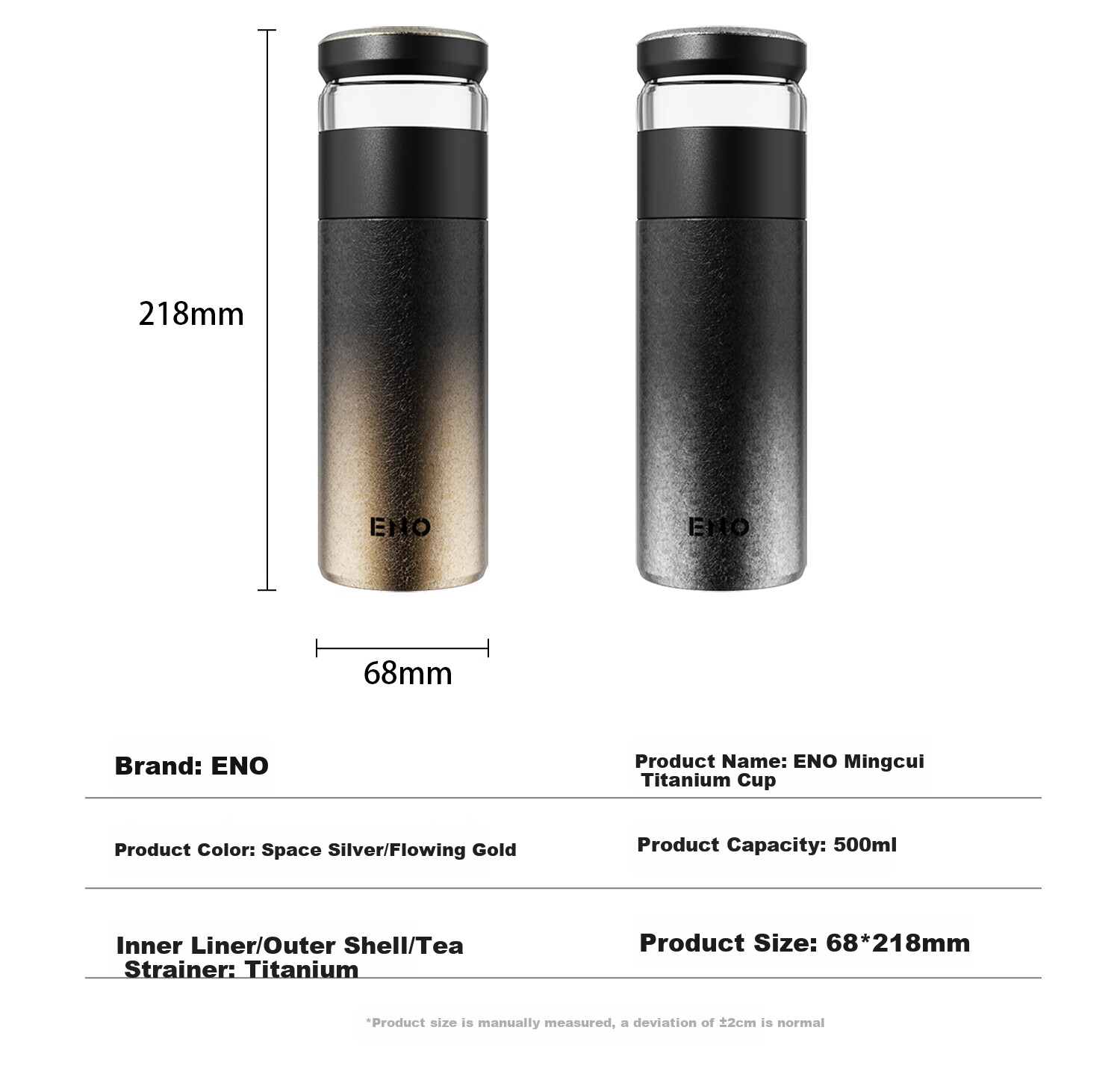 Eno 2026 New High-End Pure Titanium Insulated Water Bottle for Men and Women, Health Preservation Tea Separation Tea Brewing Cup, Gift Cup 25