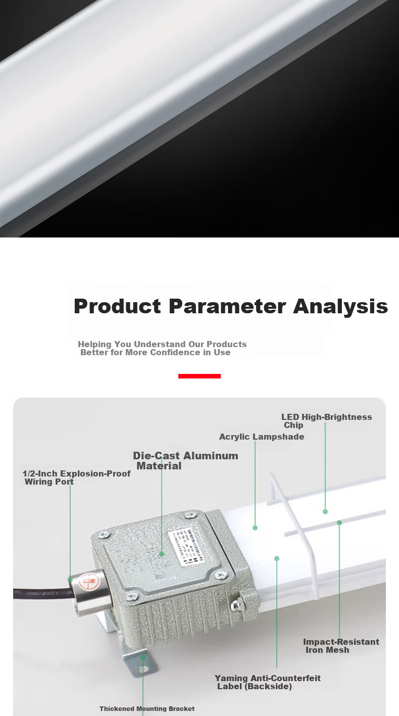 Yaming LED Explosion-Proof Fluorescent Tube Light, 1.2m 60W White Light, Dustproof and Waterproof Industrial Workshop Lighting Fixture 9