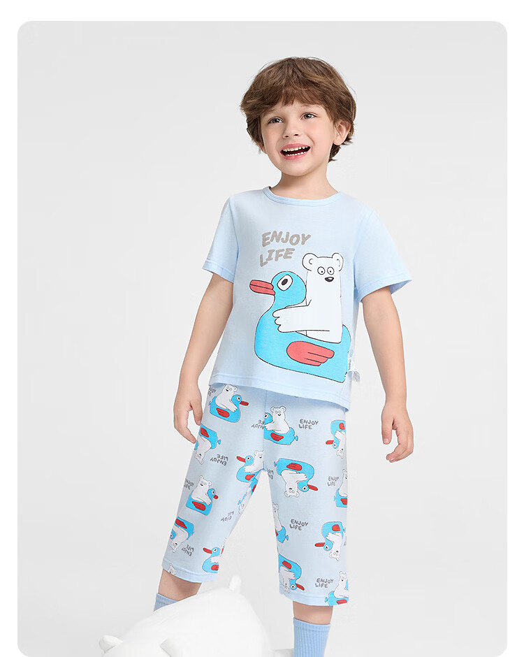 Balabala Baby Summer Pajama Set Air-Conditioned Clothing Anti-Cold Children's Homewear Toddler Short Sleeve Cotton Set 18