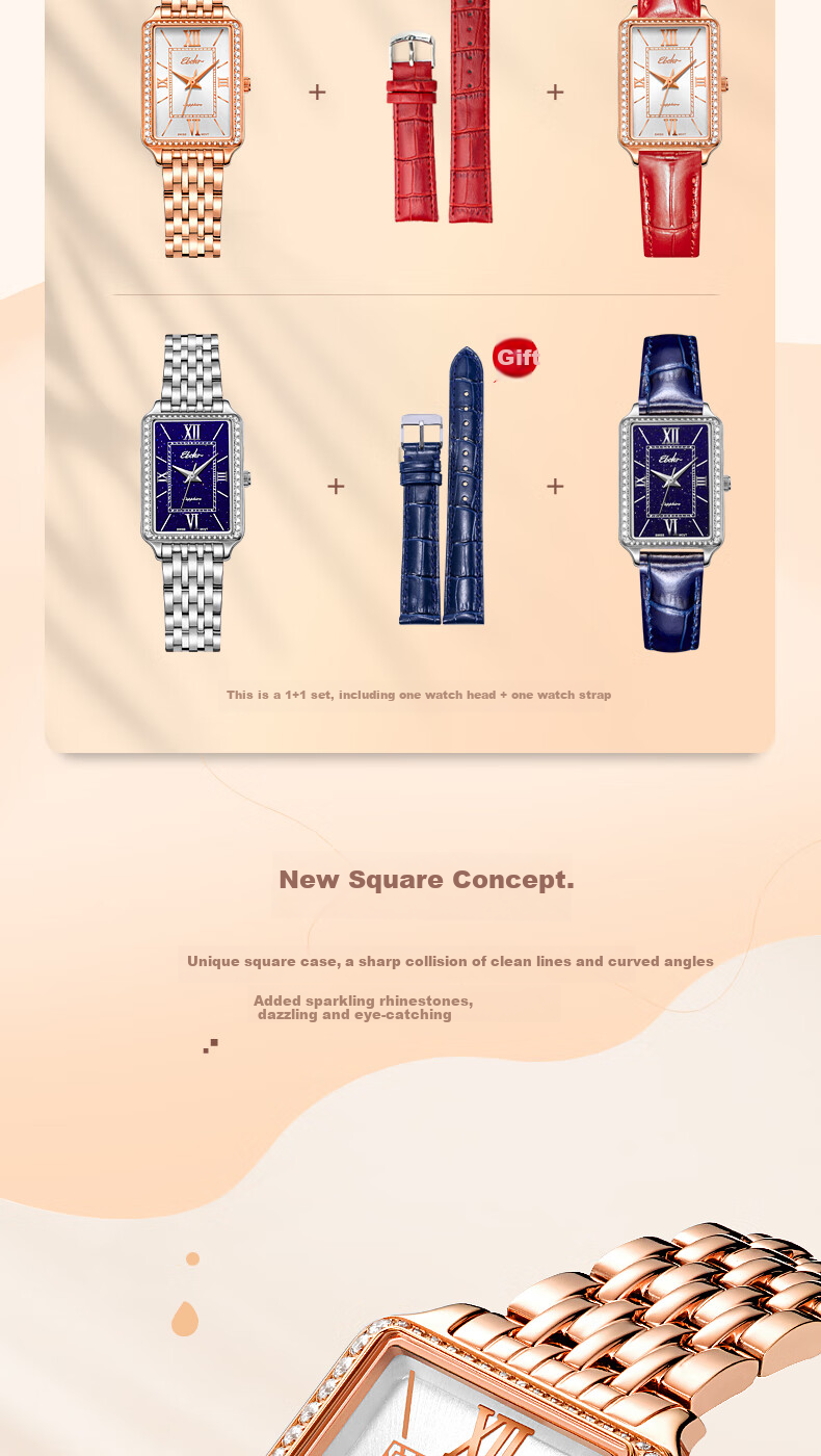 EBOHR Women's Vintage Steel Band Quartz Small Square Watch Ladies Genuine Brand Birthday Christmas Valentine's Day Gift for Girls 3