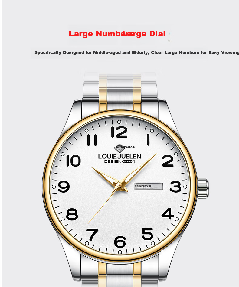 GEORGCOUNT Men's Watch Large Number Waterproof Luminous Quartz Watch for Middle-aged and Elderly Dad and Mom Women 4