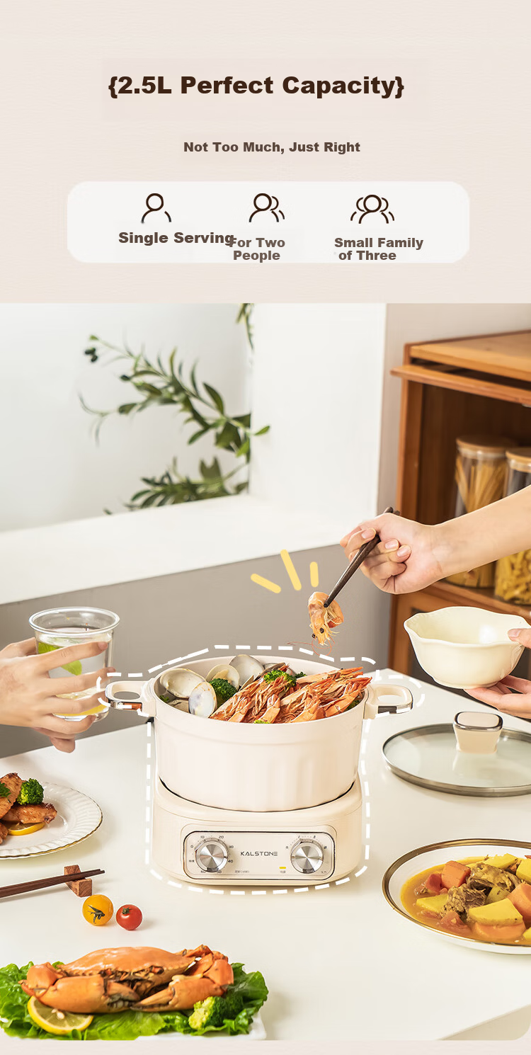 Kalstone N72 Titanium Ceramic Split Electric Cooker Multifunctional Small Electric Pot Hot Pot Dormitory Household Steamer and Cooker Instant Noodle Pot Small Electric Steamer 7